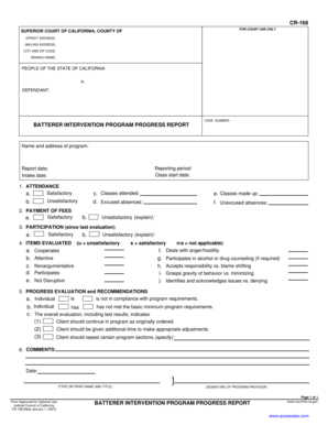 BATTERER INTERVENTION PROGRAM PROGRESS REPORT  Form