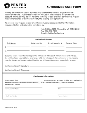 Penfed Authorized User  Form