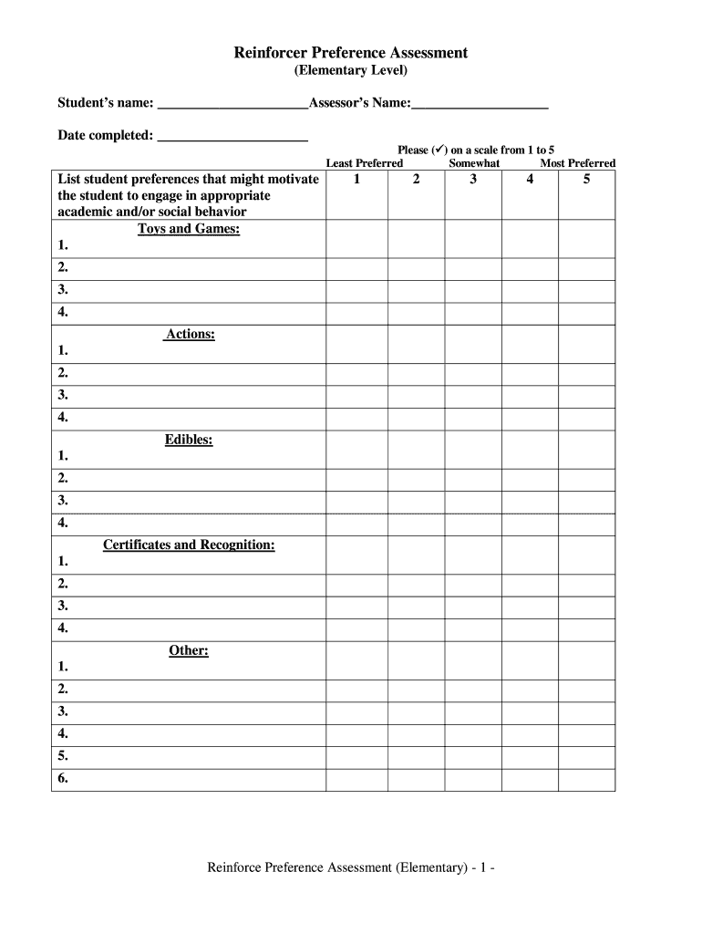 Preference Assessment Form