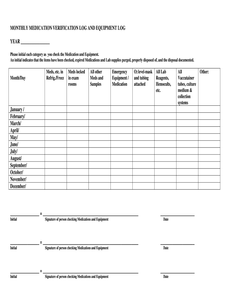 Monthly Medication Checklist Log PDF  Form