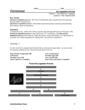 Tax Legislation Process Worksheet  Form