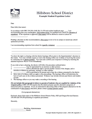 Sample Expulsion Letter from School  Form