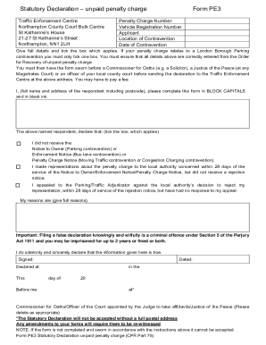 Statutory Declaration Unpaid Penalty Charge Justice Gov  Form