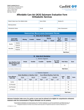 Salzmann Evaluation Form for Orthodontic Services