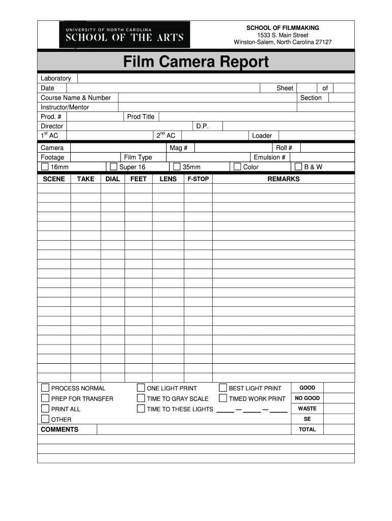 Get and Sign Film Camera Report  Form