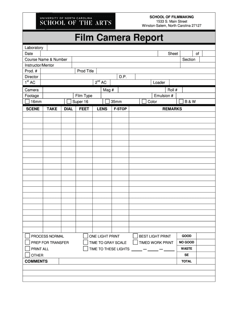 Film Camera Report  Form