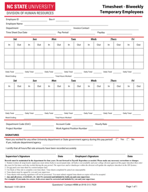 Timesheet Biweekly Temporary Employees Ncsu  Form