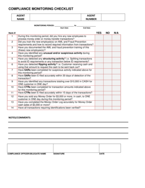 Compliance Monitoring Check List  Form