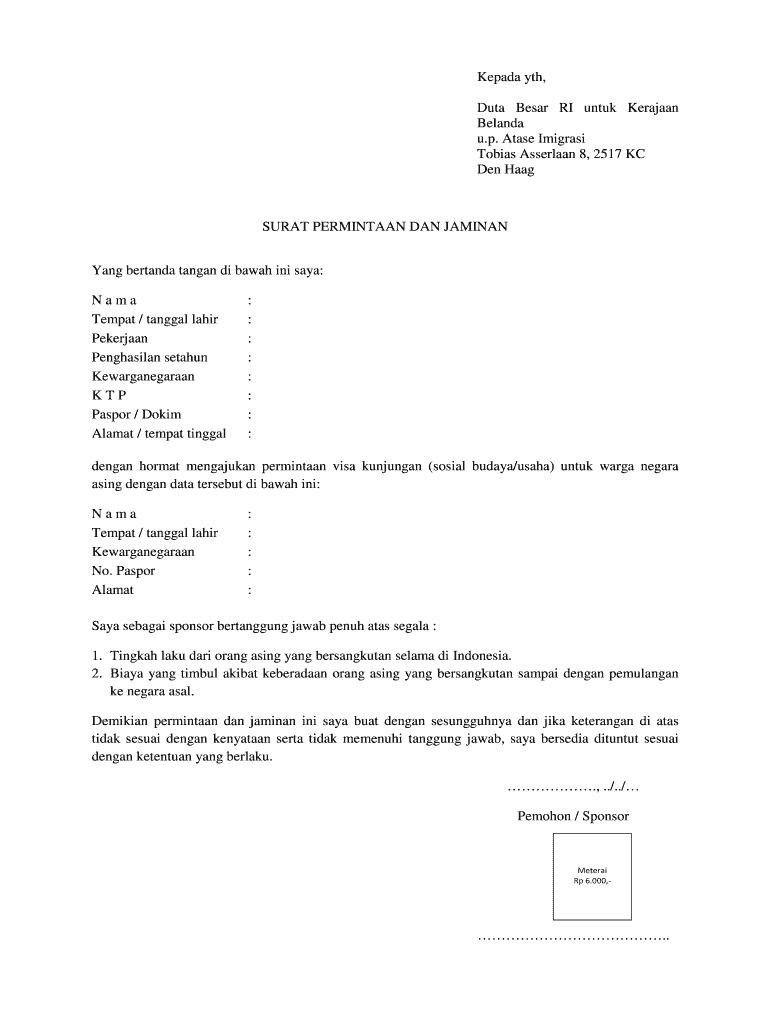 Surat Permintaan Jaminan  Form