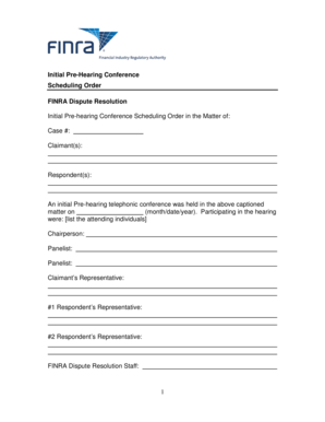 IPHC Scheduling Order FINRAorg Finra  Form