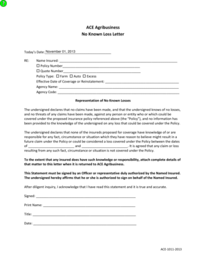 No Known Loss Letter Sample  Form