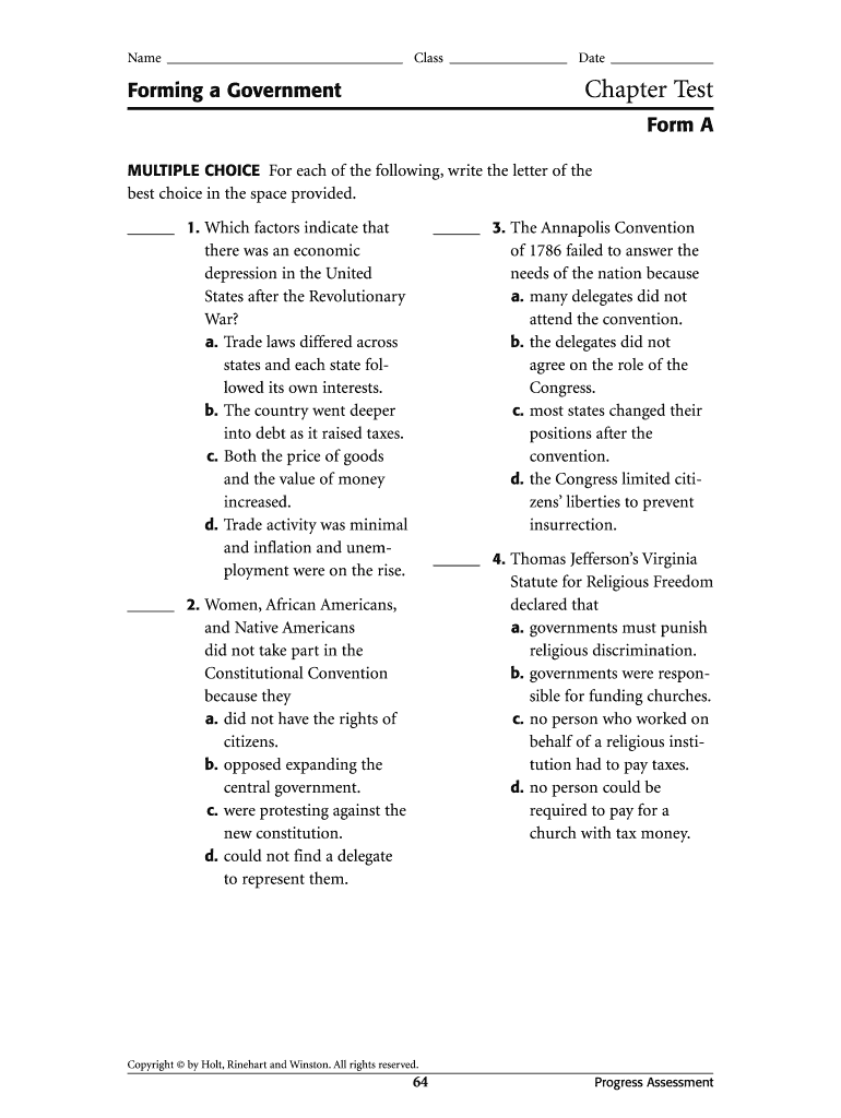 Chapter 5 Test Form a