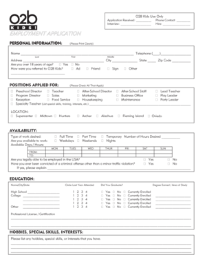 Application Page 1 O2B Kids  Form