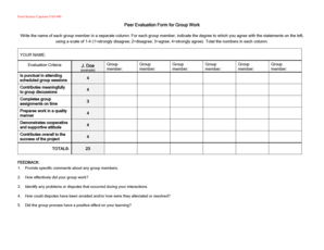 Peer Evaluation Form for Group Work J Doe Aamuedu