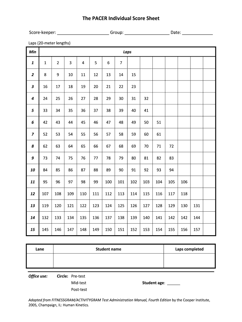 Pacer Score Sheet  Form