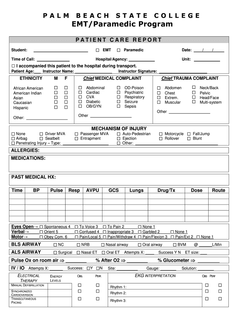 P a L M B E a C H S T a T E C O L L E G E EMTParamedic Palmbeachstate  Form