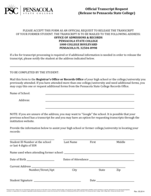  Pensacola State College Transcripts 2014