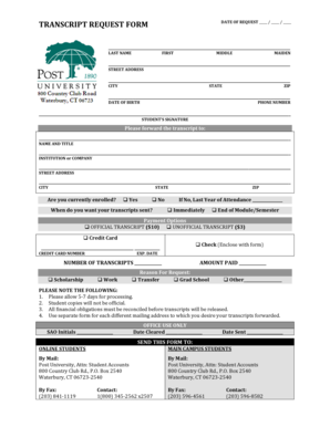 Post University Transcript Request  Form