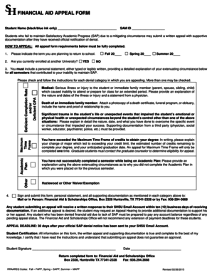 Shsu Financial Aid Appeal  Form