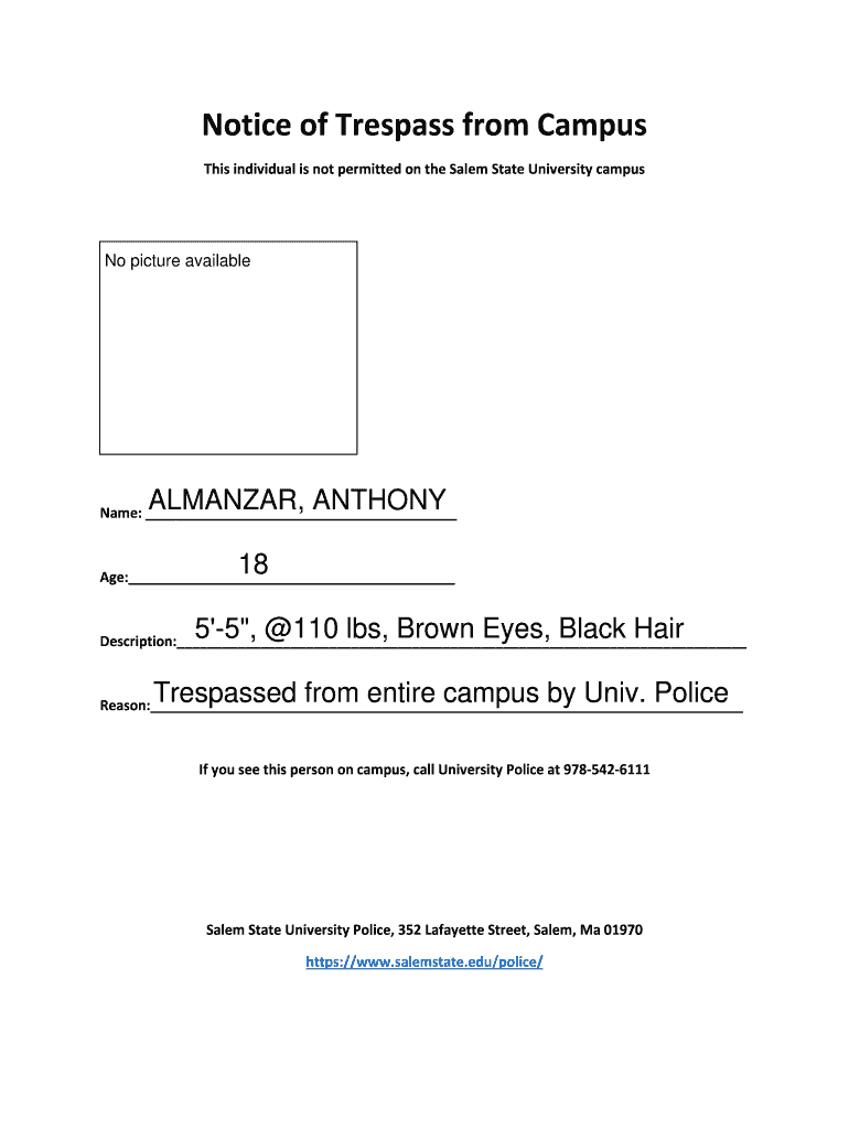 Salem State Tresspass  Form