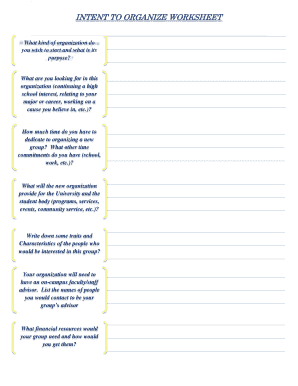 INTENT to ORGANIZE WORKSHEET Southern University Subr  Form