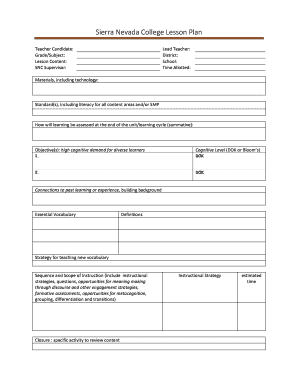 Sierra Nevada College Lesson Plan Form