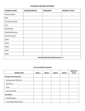 Household Income Statement  Form