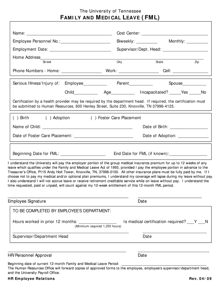  Family and Medical Leave Request Form the University of 2009-2024
