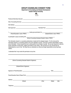  GROUP COUNSELING CONSENT FORM Eastern Illinois University Eiu 2014