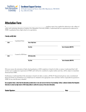Attestation Form Southern New Hampshire University Snhu