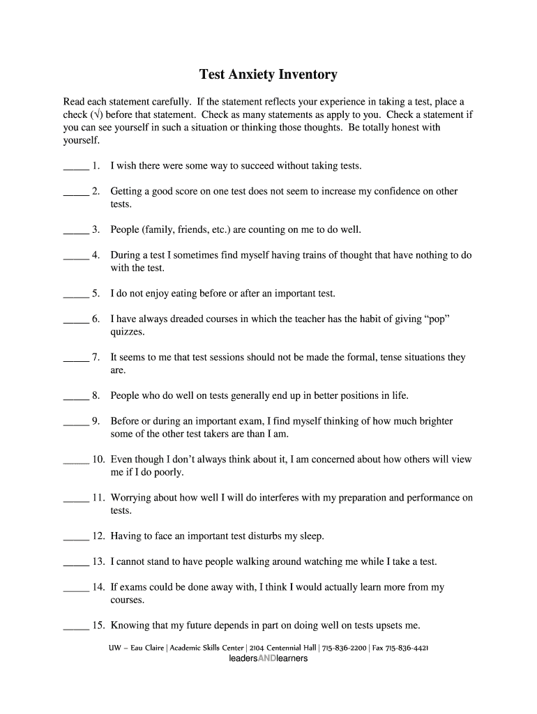 Test Anxiety Inventory  Form