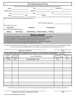  VA Advisement Form University of Southern Mississippi Usm 2013-2024