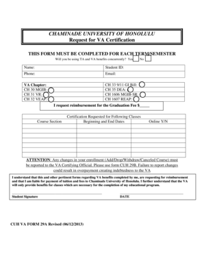 CHAMINADE UNIVERSITY of HONOLULU Request for VA Certification Chaminade  Form