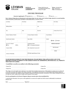 Lehman College Encore Wrbsite  Form