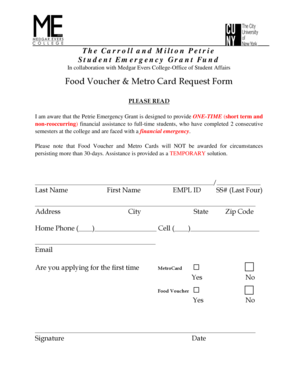 Food Voucher Metro Card Request Form Medgar Evers College Mec Cuny