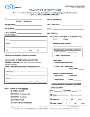 College of New Rochelle Registrar Office  Form