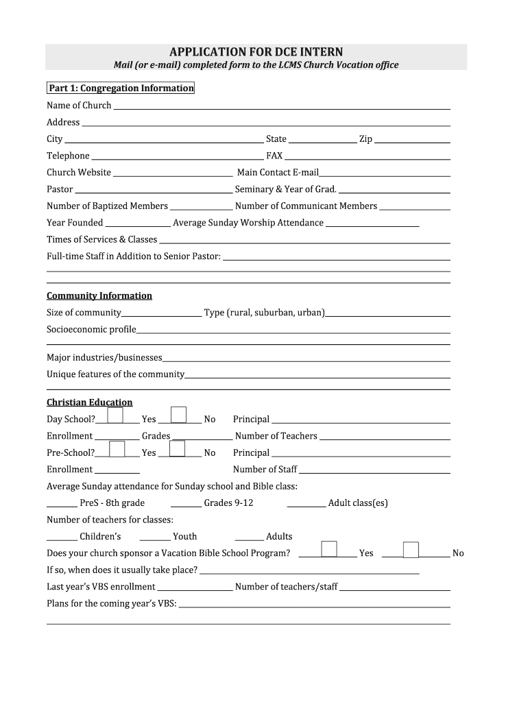 APPLICATION for DCE INTERN  Concordia University  Cui  Form