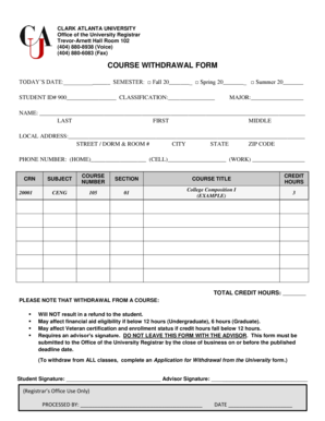 COURSE WITHDRAWAL FORM Cauedu