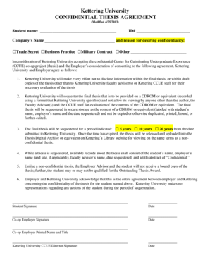  Kettering University CONFIDENTIAL THESIS AGREEMENT Kettering 2013-2024