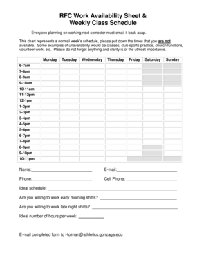 Availability Sheet  Form