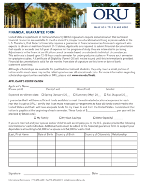 FINANCIAL GUARANTEE FORM Oral Roberts University Oru