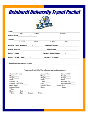 Reinhardt University Tryout Packet Reinhardt  Form