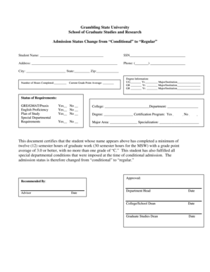 Admission Status Change from Conditional to Regular Gram  Form