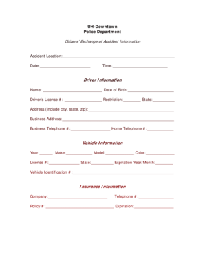 UHDowntown Police Department Citizens Exchange of Accident Information Accident Location Date Uhd