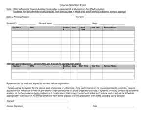 Course Selection Form University of New Haven Newhaven