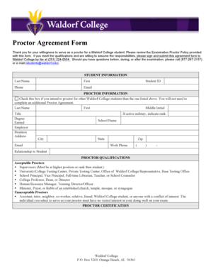  Waldorf University Proctor Agreement Form 2011