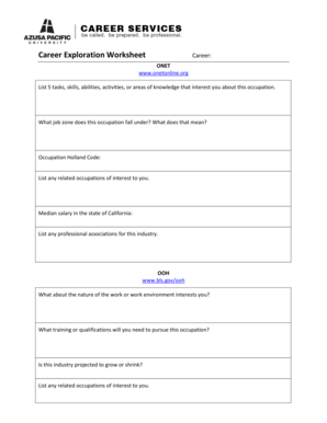 Career Exploration Worksheet  Form