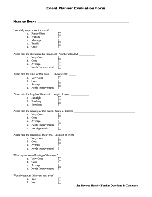 Event Planner Evaluation Form