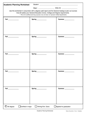 Academic Planning Worksheet  Form