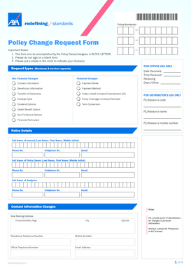 Policy Change Request Form Axa